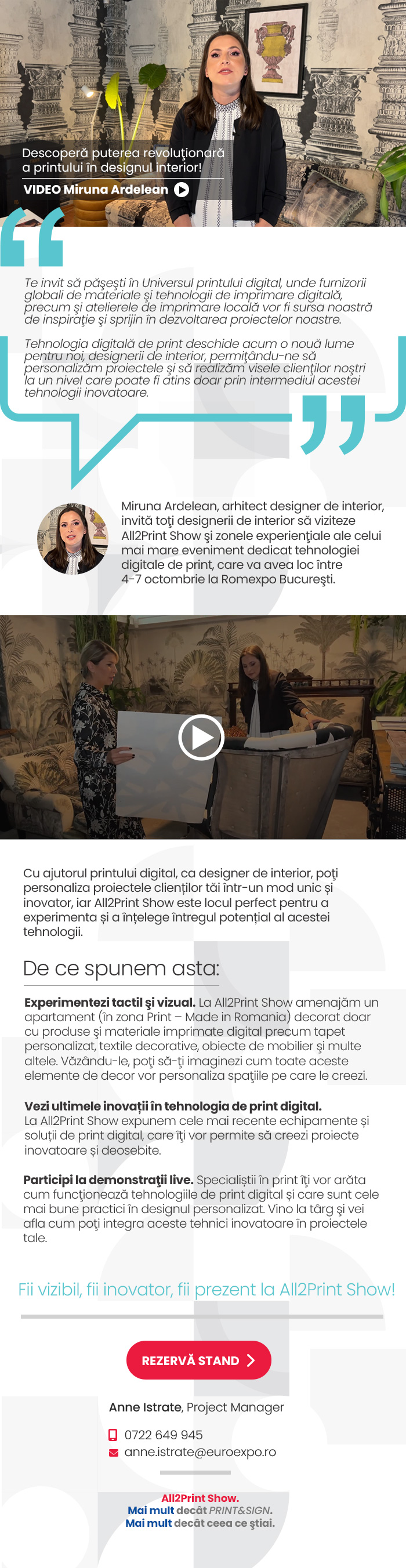 VIDEO Miruna Ardelean, arhitect: cât de mult ajută printul digital în personalizarea proiectelor de design interior